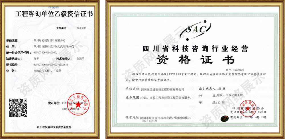 四川遠(yuǎn)通規(guī)劃設(shè)計有限公司資質(zhì)榮譽(yù)